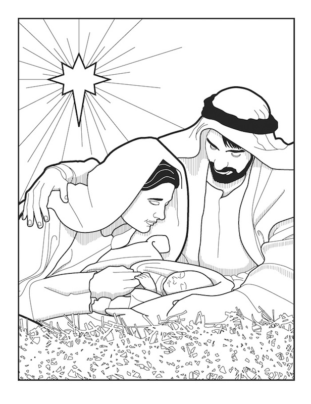Religieuze kerstkleurplaat