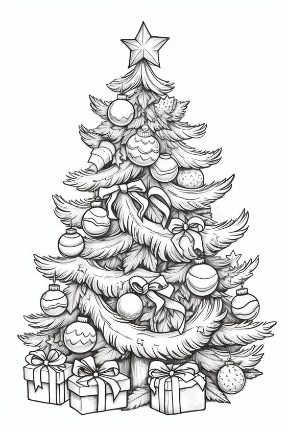kerstboom met ballen en cadeaus